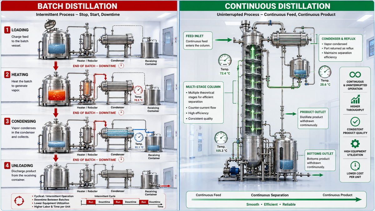 Batch Vs Continuous Distillation Process Comparison Diagram Batch Vs Continuous Distillation Process Comparison Diagram
