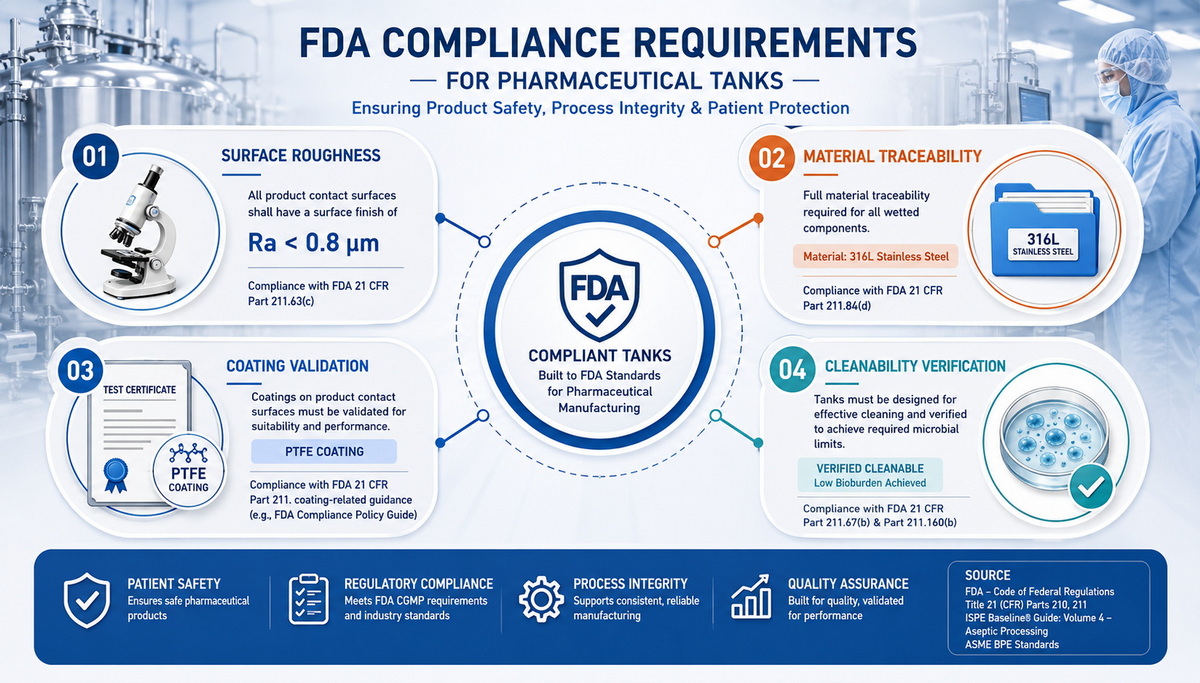 FDA Compliance Requirements For Pharmaceutical Tanks Infographic FDA Compliance Requirements For Pharmaceutical Tanks Infographic