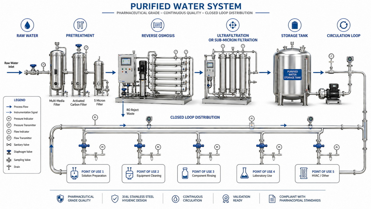 Purified Water Treatment System Schematic