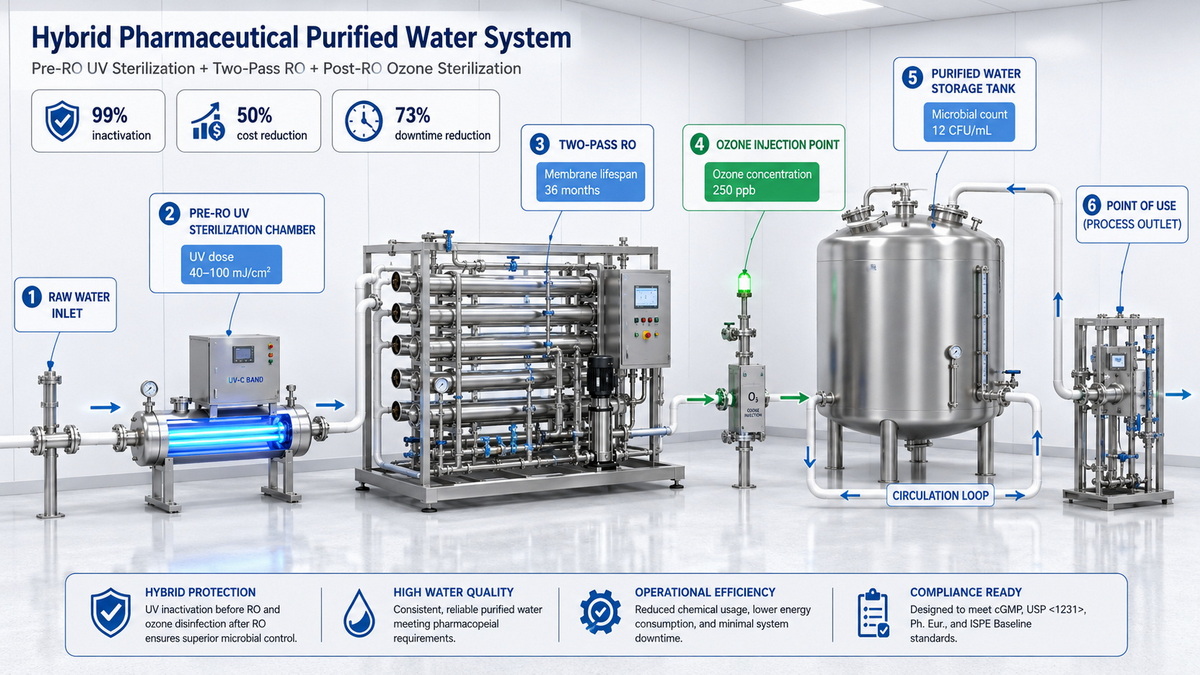 Hybrid UV Ozone Pharmaceutical Purified Water System Schematic