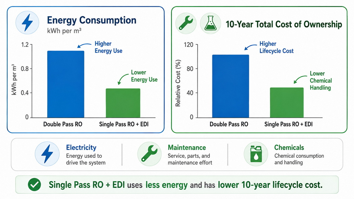 Energy And Cost Comparison Double Pass RO Vs RO EDI